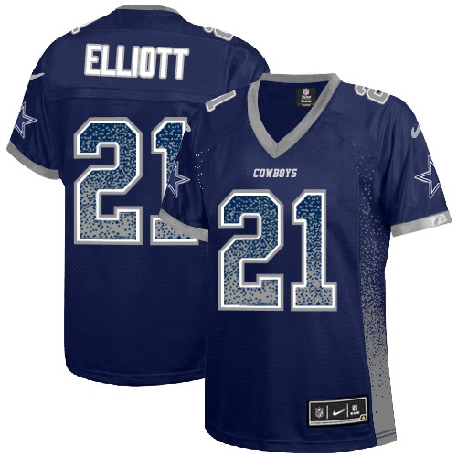 Women's Elite Ezekiel Elliott Nike Jersey Navy Blue - #21 Drift Fashion NFL Dallas Cowboys